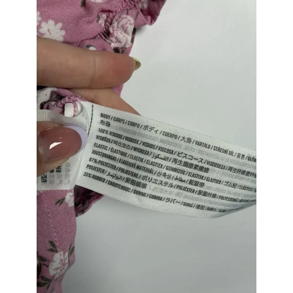 Hollister Pink Floral Puff Sleeve Crop Top Women Small Babydoll New Fairy